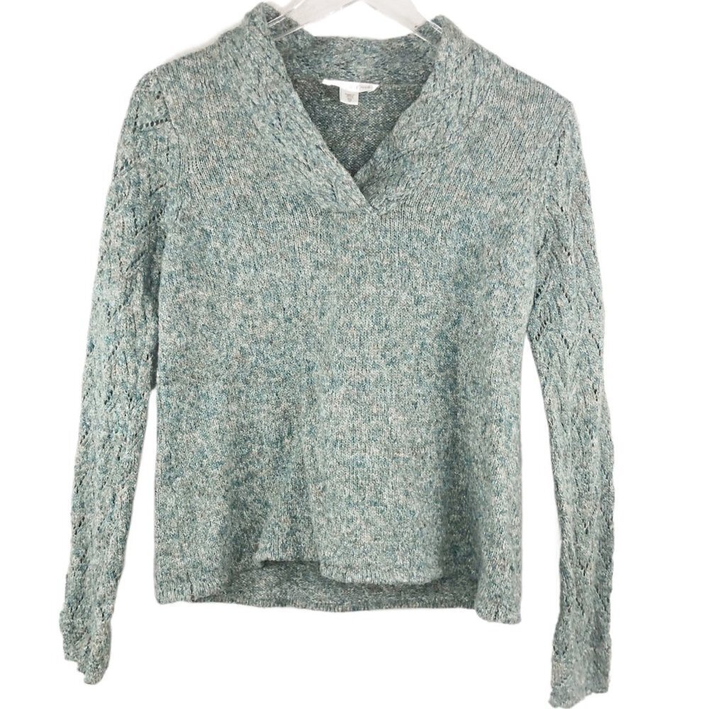Coldwater Creek Seaglass Green V-Neck‎ Marled Sweater Women's Size XS (4)